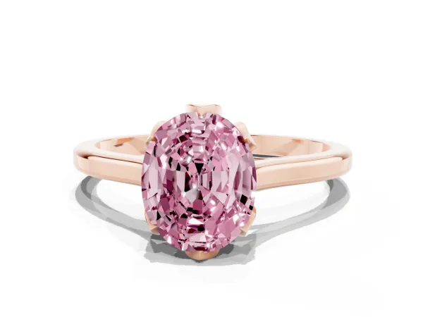 Fancy Pink Oval Cut Diamond Solitaire Ring with Flower Prong Setting and Classic Band Rose gold