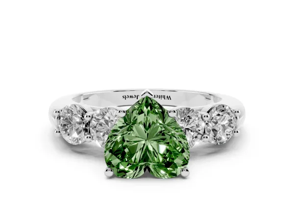 Fancy Green Heart Cut Cut Five-Stone Prong Set Diamond Ring with Classic Band White gold