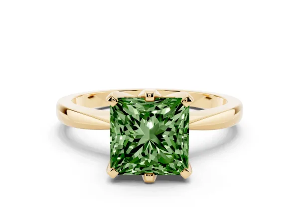 Fancy Green Princess Cut Solitaire Engagement Ring with Six-Prong Setting and Tapered Band Yellow gold