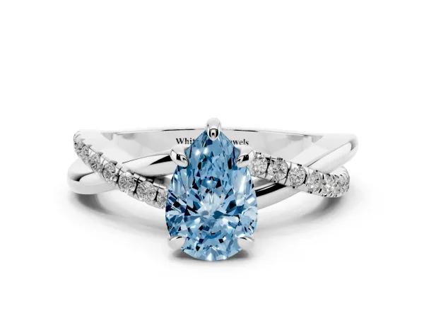 Fancy Blue Pear Cut Cut Diamond Twist Band Solitaire with Prong Setting Platinum