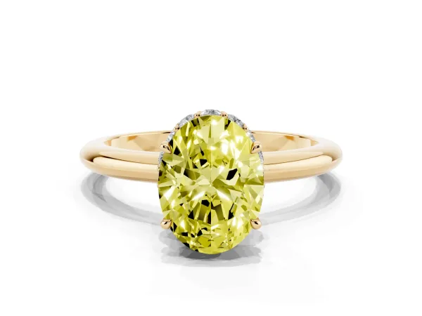 Fancy Yellow Oval Cut Brilliant Solitaire Engagement Ring with Six-Prong Setting and Classic Band Yellow gold