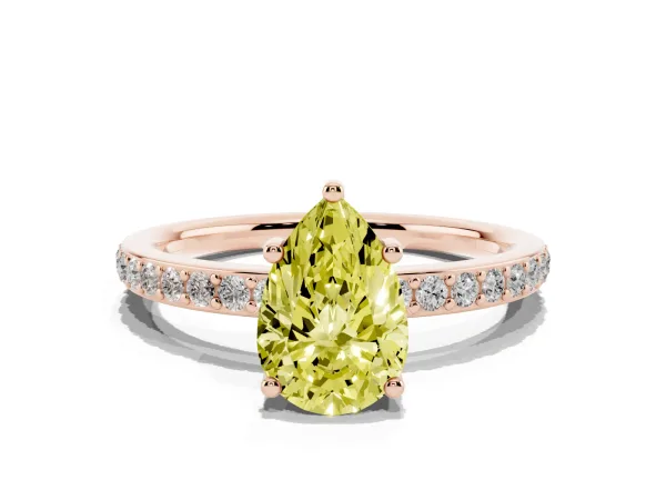 Fancy Yellow Pear Cut Cut Diamond Pavé Band Ring with Four-Prong Setting Rose gold