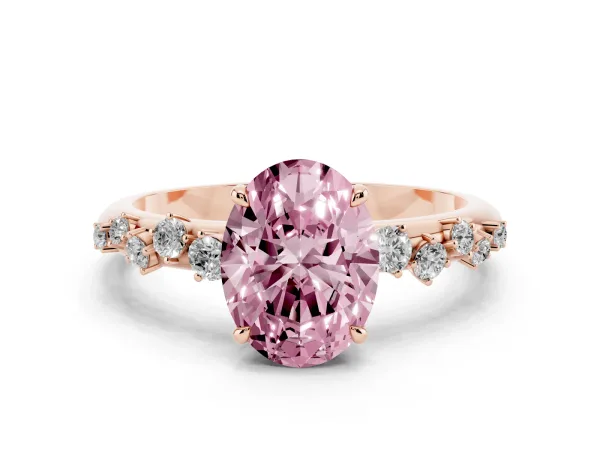 Fancy Pink Oval Cut Diamond Cluster Prong-Set Solitaire Ring Rose gold