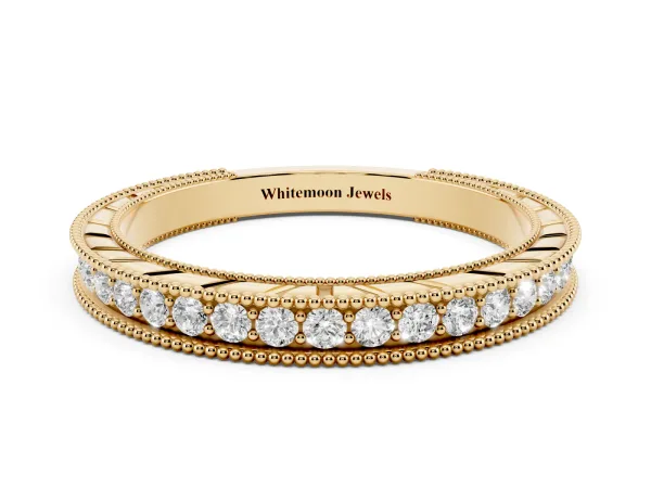Round Cut Diamond Milgrain Eternity Band with Channel Setting Yellow gold
