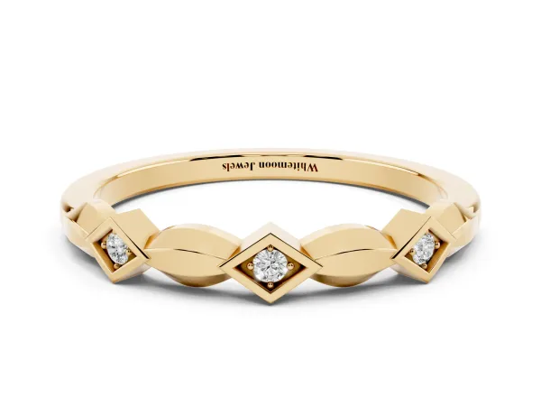 Square Diamond Twist Band with Bezel Setting Yellow gold