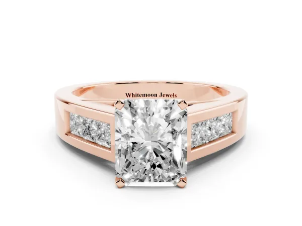 Radiant Cut Cut Channel Set Solitaire Ring with Four-Prong Setting Rose gold