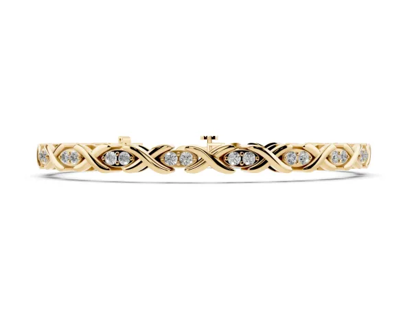 Diamond Round Cut X-Link Tennis Bracelet with Prong Setting Yellow gold