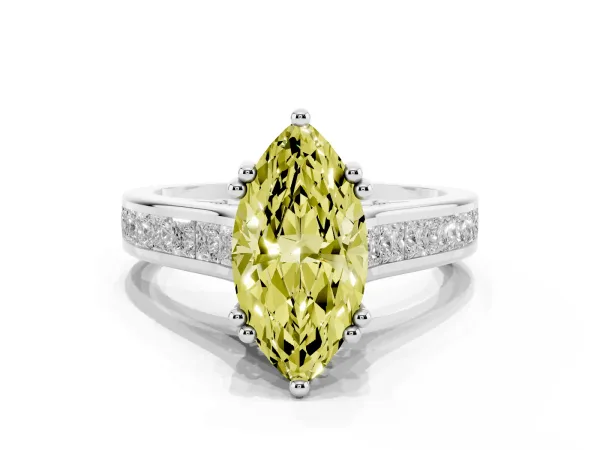 Fancy Yellow Marquise Cut Cut Channel Set Solitaire Engagement Ring with Prong Setting White gold