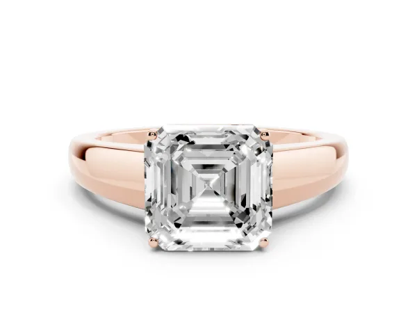 Asscher Cut Solitaire Diamond Ring with Tapered Band and Four-Prong Setting Rose gold