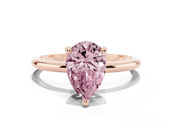 Fancy Pink Pear Cut Solitaire Diamond Ring with 4-Prong Setting on a Classic Band Rose gold