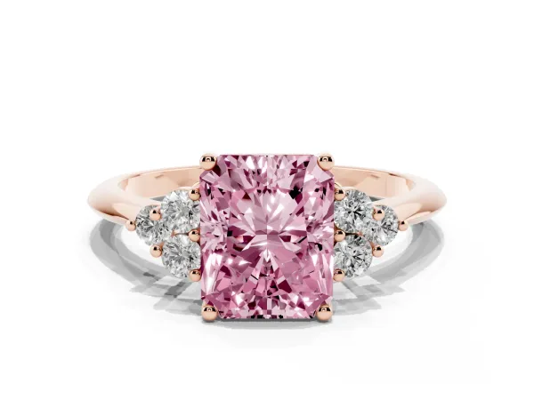 Fancy Pink Radiant Cut Cut Diamond Cluster Ring with Solitaire Band and Four-Prong Setting Rose gold
