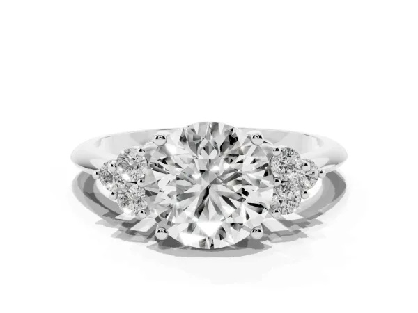 Round Cut Cut Diamond Cluster Ring with Solitaire Band and Four-Prong Setting Platinum