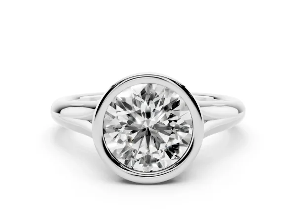 Bezel Set Round Cut Solitaire Diamond Ring with Smooth Band White gold