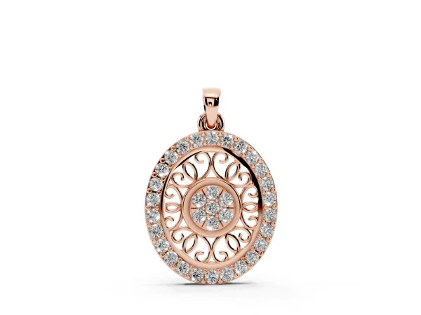 Round Halo Filigree Pendant with Pavé Setting Rose gold