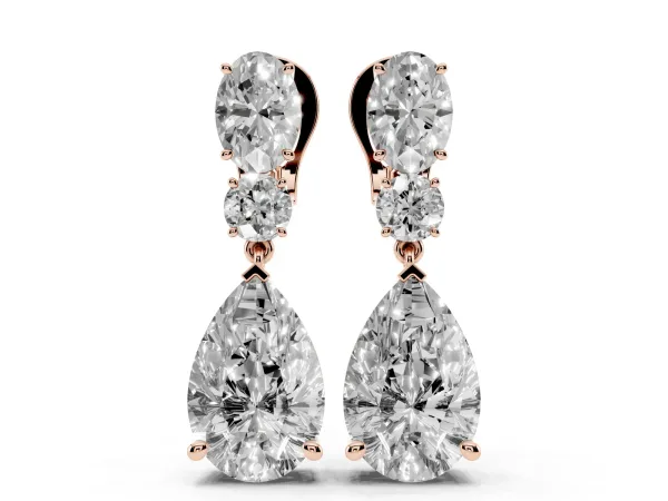 Oval, Round and Pear Diamond Huggie Drop Earrings Rose gold