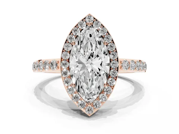 Marquise Cut Halo Diamond Pavé Band Ring with Prong Setting Rose gold