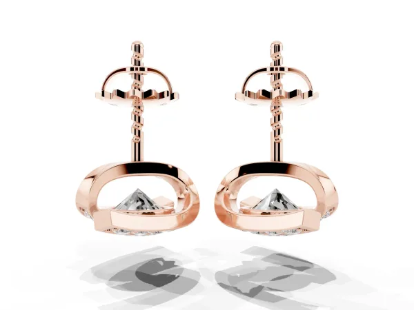 Round Diamond Curve Wave Stud Earrings Rose gold