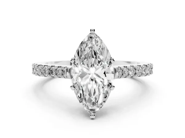 Marquise Cut Cut Solitaire Diamond Engagement Ring with Pave Band and Four-Prong Setting Platinum