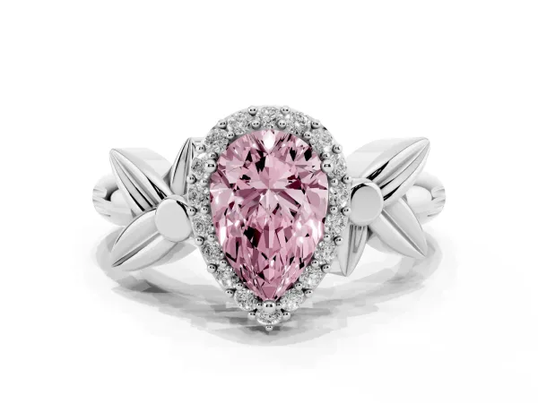 Fancy Pink Pear Cut Halo Diamond Floral Band with Four-Prong Setting Platinum