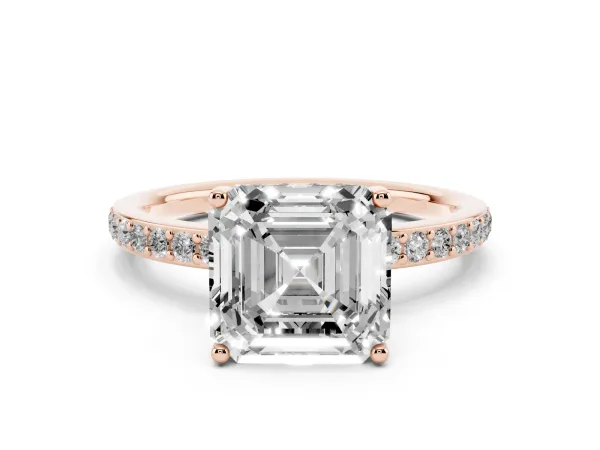 Asscher Cut Cut Diamond Pavé Band Ring with Four-Prong Setting Rose gold