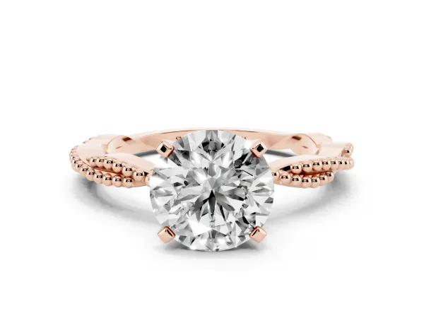 Round Cut Solitaire Twisted Band with Bead Prong Setting Rose gold
