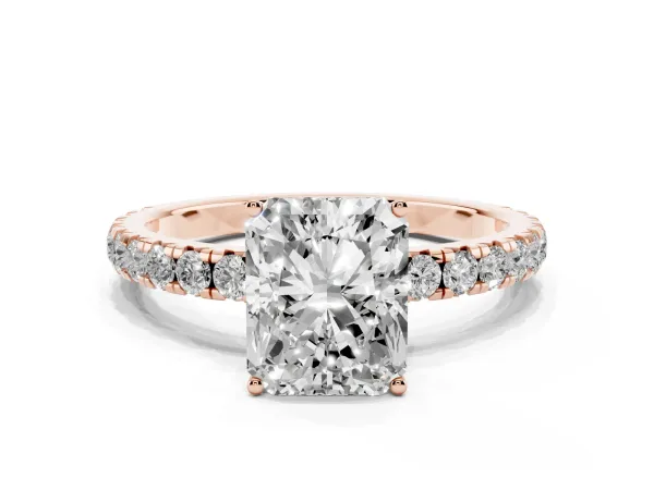Radiant Cut Diamond Pavé Solitaire Engagement Ring with Four-Prong Setting Rose gold
