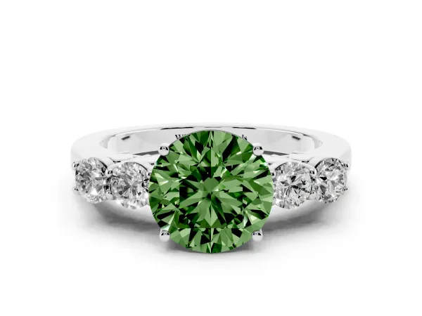 Fancy Green Round Cut Cut Diamond Five-Stone Prong Set White Gold Ring Platinum