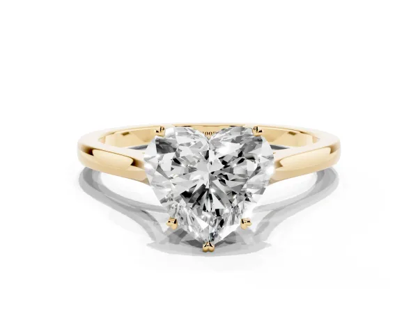 Heart Cut Solitaire Heart Prong Engagement Ring with Tapered Band Yellow gold