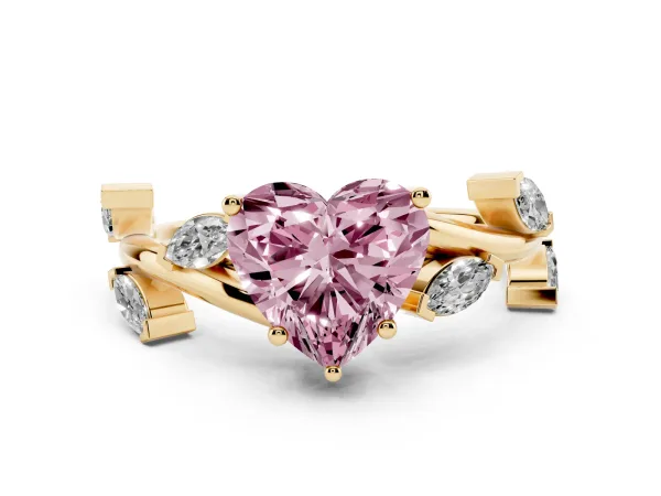 Fancy Pink Heart Cut Solitaire Twisted Band Marquise Accent Prong Setting Ring Yellow gold