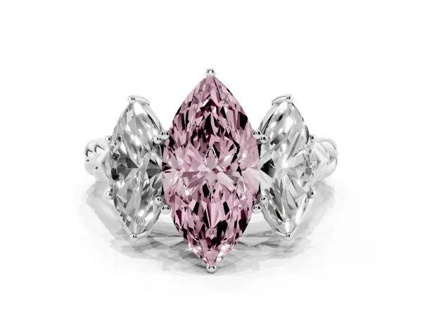 Fancy Pink Three-Stone Marquise Cut Diamond Braided Band Ring with Four-Prong Setting Platinum