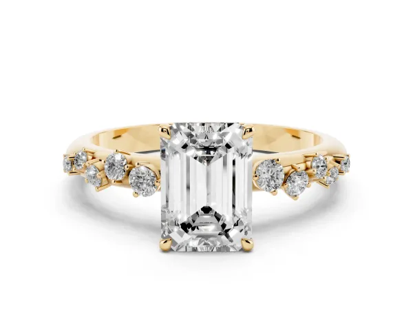 Emerald Cut Diamond Cluster Prong-Set Solitaire Ring Yellow gold