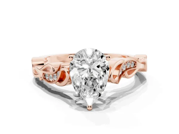 Pear Cut Solitaire Vine Band with Milgrain Prong Setting Rose gold