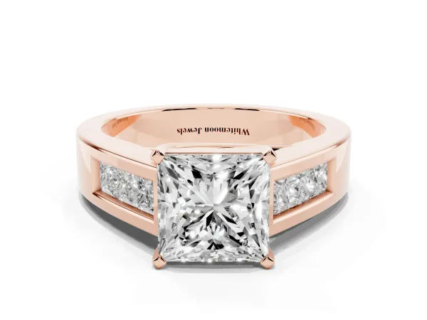 Princess Cut Cut Channel Set Solitaire Ring with Four-Prong Setting Rose gold