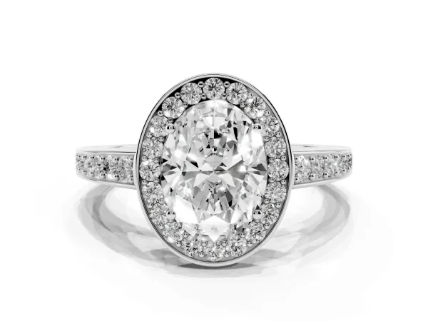 Oval Cut Halo Pavé Diamond Engagement Ring with Bezel Setting White gold