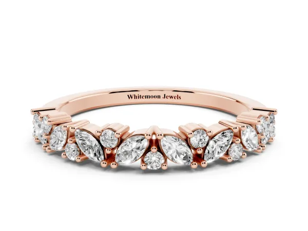 Marquise and Round Diamond Vine Eternity Band with Prong Setting Rose gold