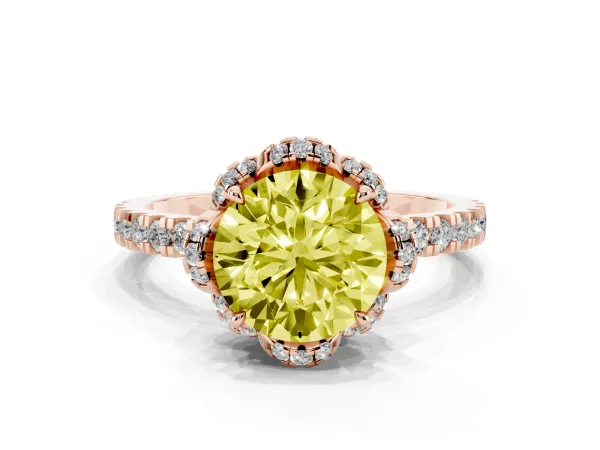 Fancy Yellow Round Cut Diamond Halo Pave Band with Four-Prong Setting Rose gold