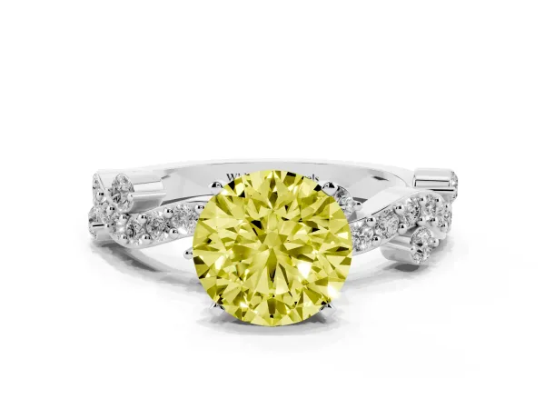 Fancy Yellow Round Cut Cut Solitaire Diamond Twisted Band with Pave Setting Platinum