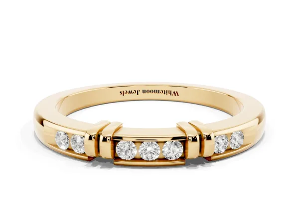 Channel Set Round Diamond Half-Eternity Band with Bar Prong Setting Yellow gold