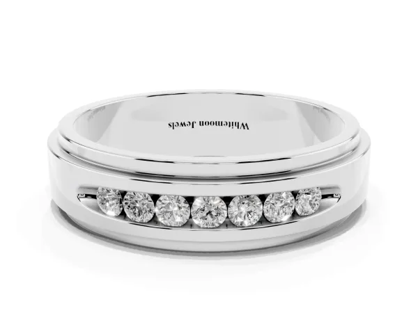 Round Diamond Seven-Stone Channel Set Mens Band White gold