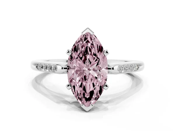Fancy Pink Marquise Cut Diamond Solitaire Ring with Channel Set Round Band and Prong Setting White gold