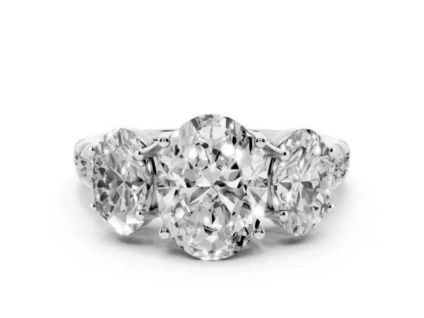 Three-Stone Oval Cut Diamond Pavé Band with Prong Setting White gold