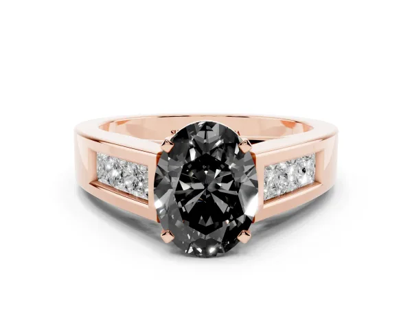 Fancy Black Oval Cut Cut Channel Set Solitaire Ring with Four-Prong Setting Rose gold