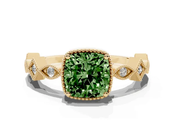Fancy Green Cushion Cut Milgrain Marquise Diamond Twist Band Ring Yellow gold