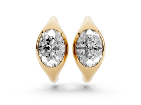 Oval Diamond Framed Huggie Hoop Earrings Yellow gold