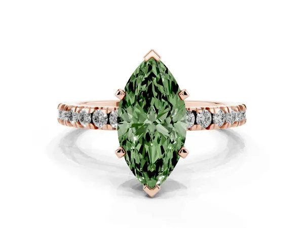 Fancy Green Marquise Cut Diamond Pavé Band Solitaire with Four-Prong Setting Rose gold
