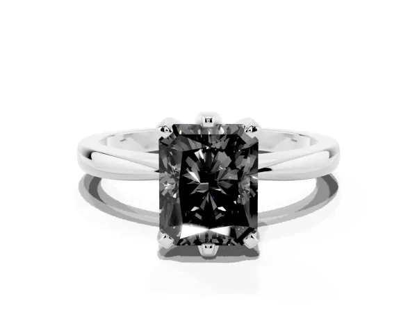 Fancy Black Radiant Cut Solitaire Engagement Ring with Six-Prong Setting and Tapered Band Silver