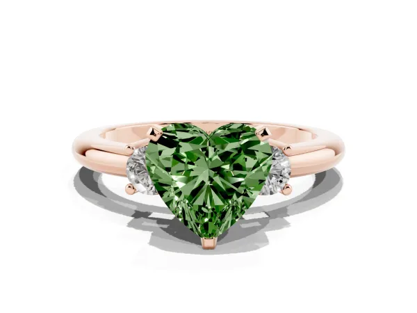 Fancy Green Three-Stone Heart Cut Cut Diamond Solitaire with Prong Setting and Classic Band Rose gold