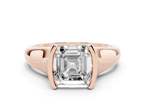 Asscher Cut Solitaire Tension Set Diamond Ring with Split Shank Band Rose gold
