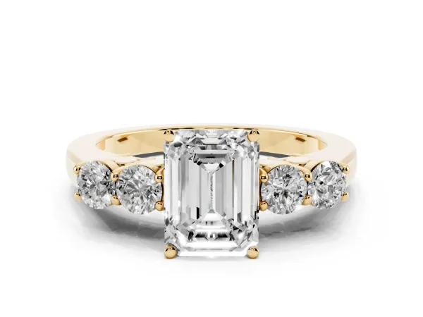 Emerald Cut Cut Diamond Five-Stone Prong Set White Gold Ring Yellow gold