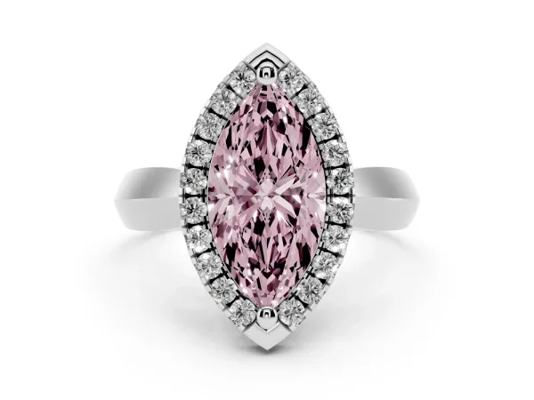 Fancy Pink Marquise Cut Cut Halo Solitaire Engagement Ring with Square Band and Four-Prong Setting Platinum
